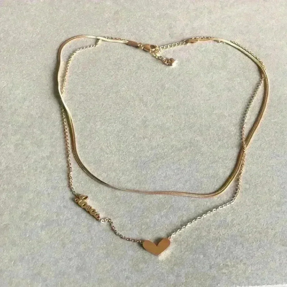 Double Layered Gold Plated Heart Necklace - Picture 5 of 6